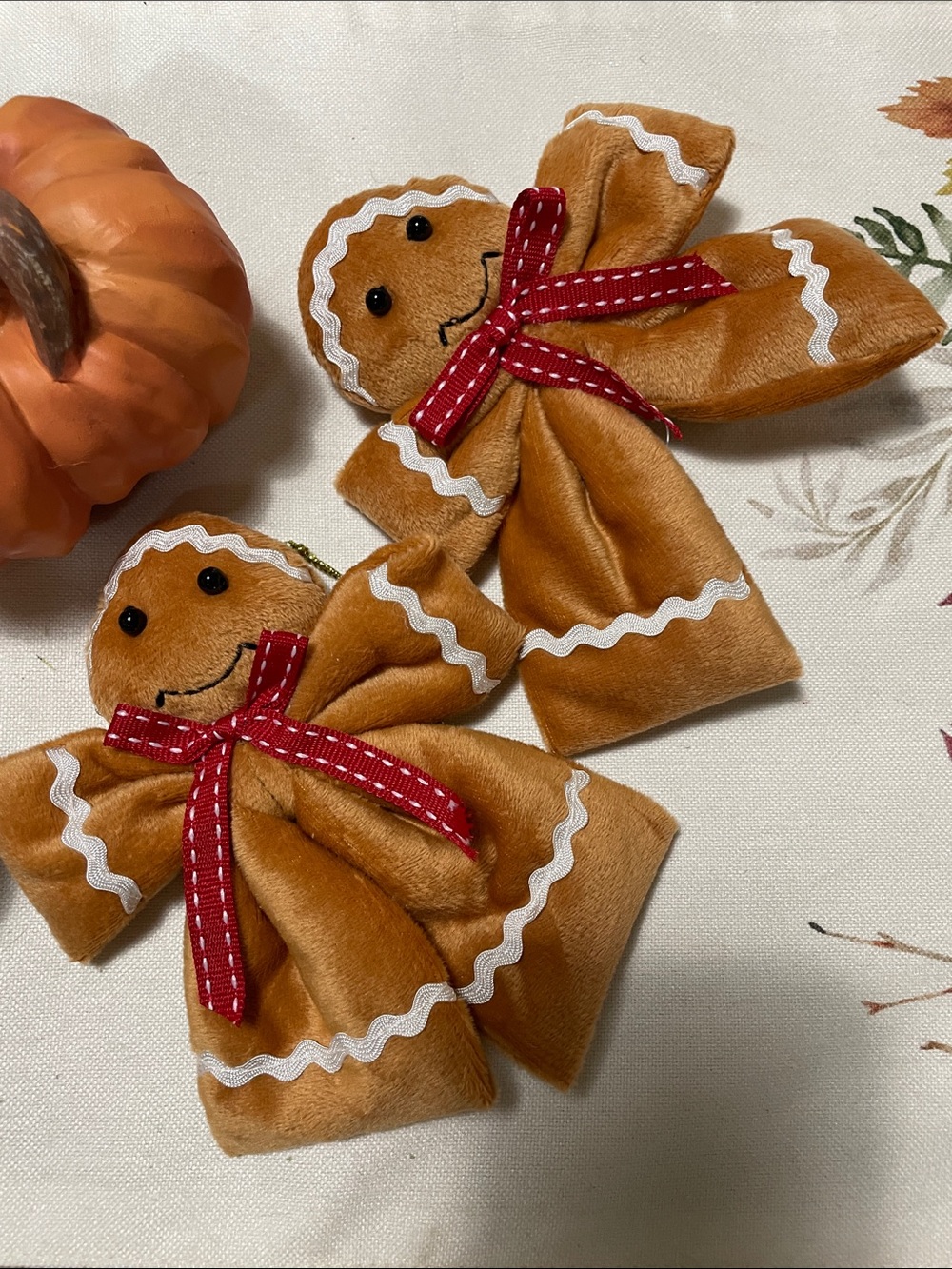 Plush Gingerbread Bow Hair Clips for Kids - Brown with Red Ribbon